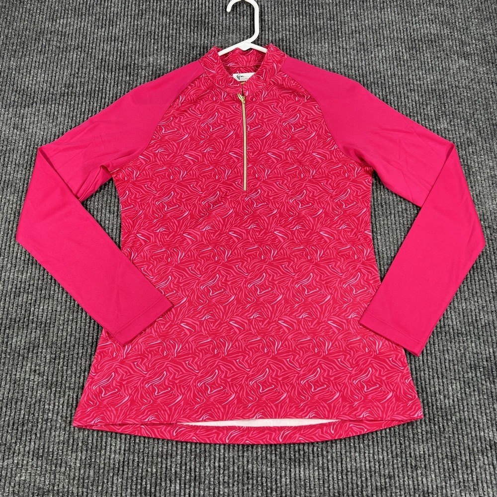 Greg Norman Pullover Womens Small Pink Zebra Print Long Sleeve Golf PlayDry Top‎